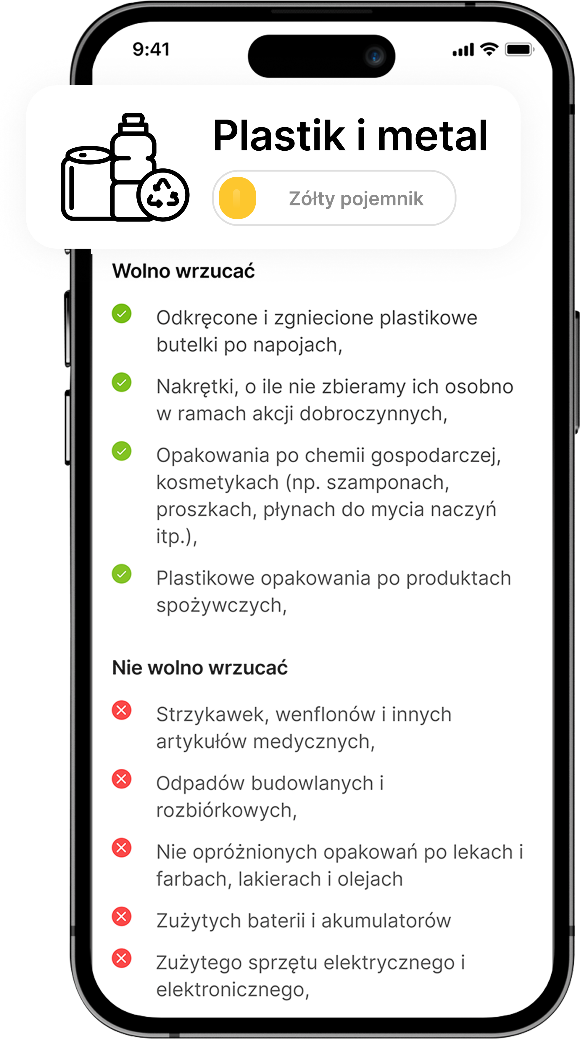 Moje Odpady – zrzut ekranu aplikacji mobilnej